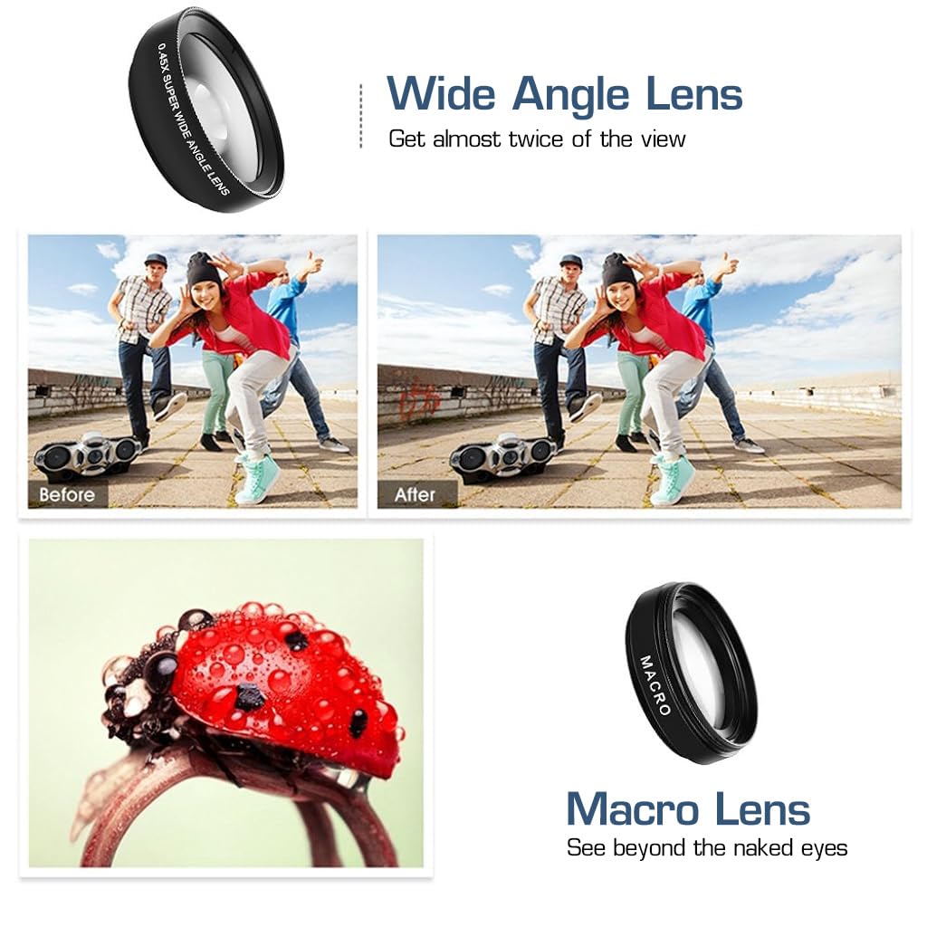 ZORBES Professional Mobile Phone Lens Attachment 0.45X Wide Angle Lens with & 12.5X Macro HD Clip-on Phone Camera Lens Universal Phone Camera Lens for iPhone/Samsung/Oppo/Realme ZORBES Professional Mobile Phone Lens Attachment 0.45X Wide Angle Lens with & 12.5X Macro HD Clip-on Phone Camera Lens Universal Phone Camera Lens for iPhone/Samsung/Oppo/Realme